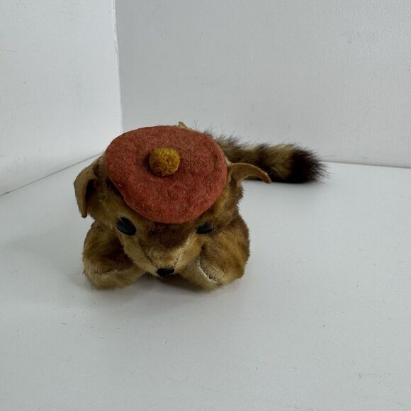 Vtg 1950s - 60s Stuffed Plush Mohair Raccoon Hand Sewn Ringed Tail Tanuki Japan - Picture 6 of 16